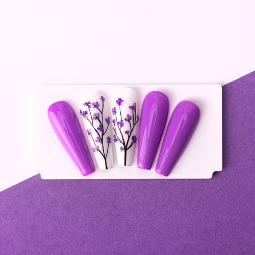 Suszone kwiaty do zdobień paznokci MollyLac Purple 5szt