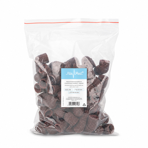 Capuchons abrasifs pour pédicure avec insert en coton, 13 mm, grain 60, marron, AlleMed, 100 pièces