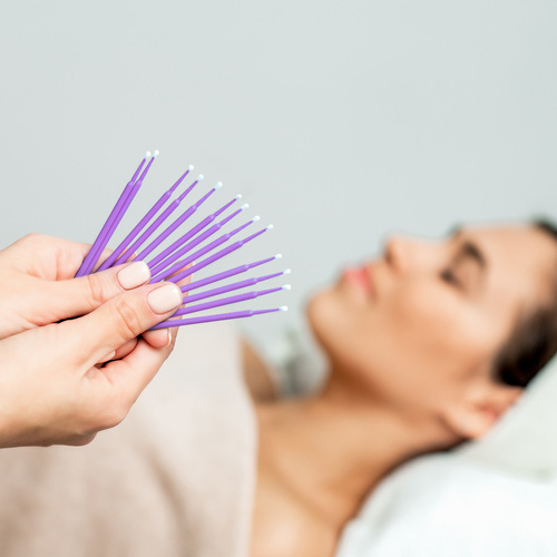 Aplicadores profesionales sin pelusa para pestañas, color violeta, 100 unidades