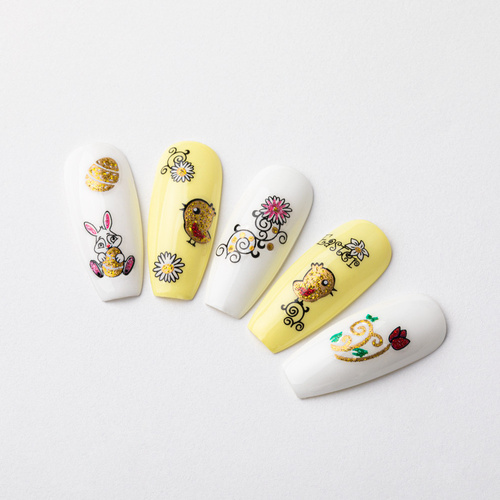 Autocollants 3D pour ongles, pailletés, sur le thème de Pâques, BLE 1049D