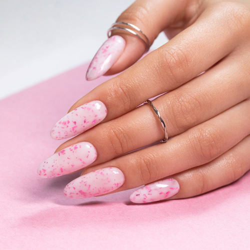 10 + 1 gratis Milchfarbene Kautschukbasis „Flakes Rubber Base Milk&Pink“ von MollyLac, HEMA-frei, 10 Gramm