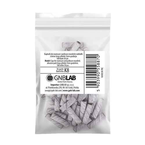 Capuchons pour manucure et pédicure, mandrins, embouts abrasifs, cylindres longs de 3 mm, grain 180, blancs, 50 pièces