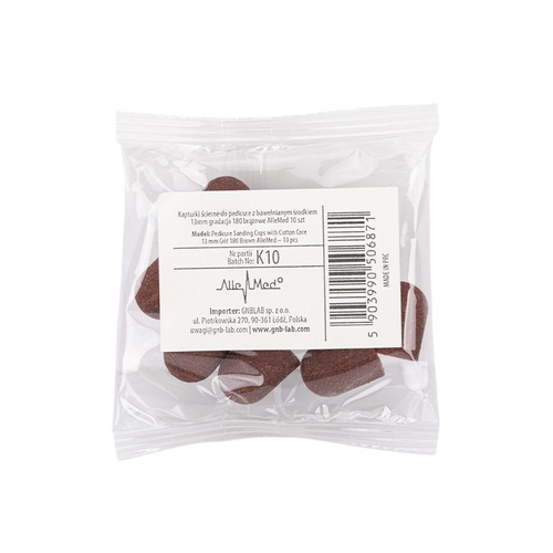 Cappucci abrasivi per pedicure con rivestimento in cotone, 13 mm, grana 180, marroni, AlleMed, 10 pezzi