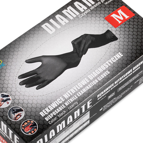 Diamante Disposable Nitrile Diagnostic and Protective Gloves, Size M, Black, 100 pieces