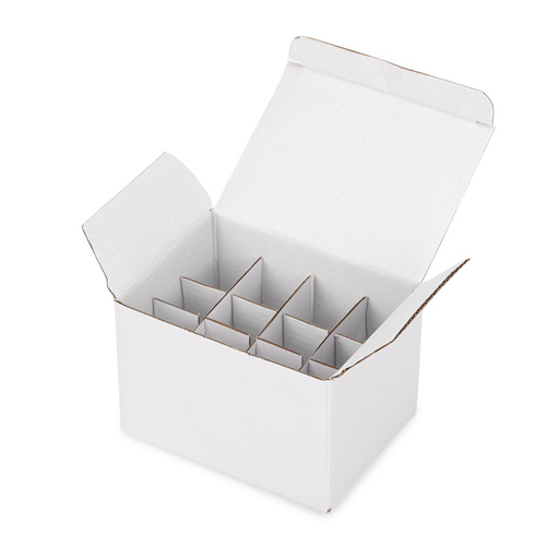Caja de cartón protectora con estructura de rejilla para 12 frascos de cosméticos, color blanco