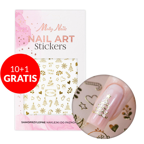 10 + 1 gratis: Selbstklebende Weihnachts-Nagelaufkleber in Gold von MollyNails TH-1456