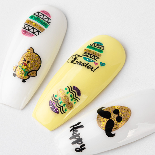 Autocollants 3D pour ongles pailletés sur le thème de Pâques BLE 1101D
