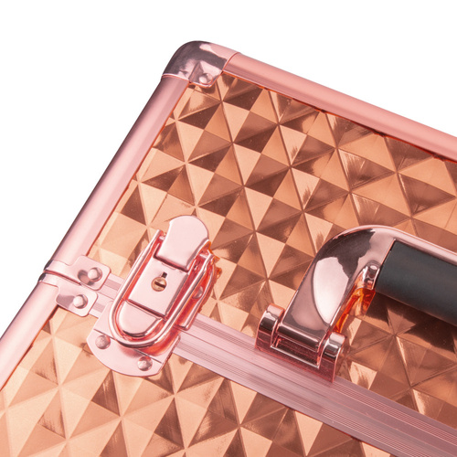 Valigetta da trucco XXXL 4 in 1 con ruote girevoli a 360 gradi - Diamond 3D rose golden (finiture color oro rosa)