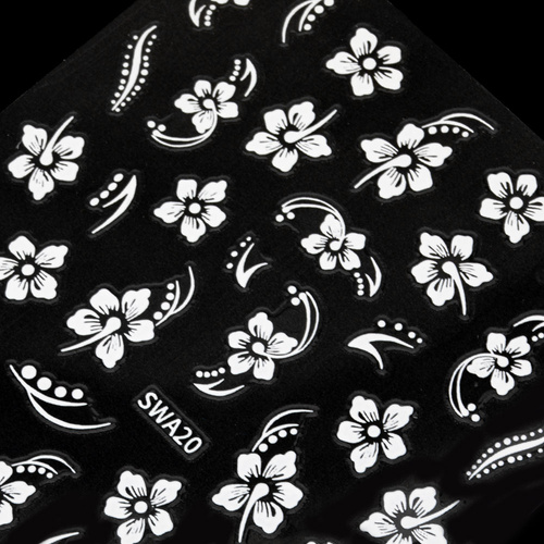 Autocollants pour ongles fins, fleurs, SWA20, blancs