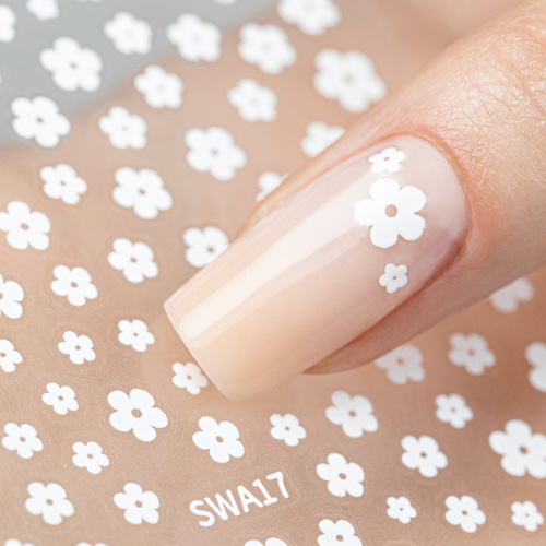 Adhesivos para uñas finos y autoadhesivos con motivos florales SWA17, blancos