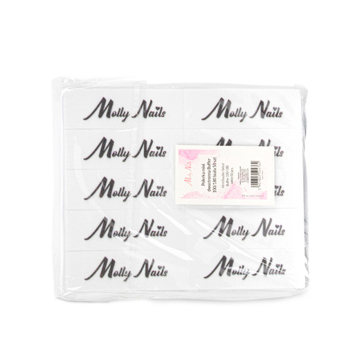 Mini pulidora de doble cara Buffer 100/180 MollyNails, blanca, 50 unidades