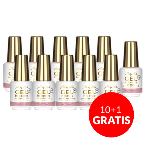 10 + 1 gratis: Aufbau-Gel in der Flasche mit Pinsel „Gel in Bottle“ von Molly Nails Pro Salon, Nutty Nut, HEMA/Di-HEMA-frei, 15 g