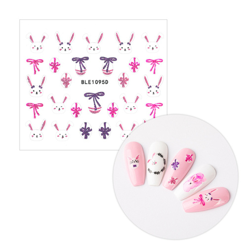 Autocollants 3D pailletés pour ongles, thème de Pâques BLE 1095D