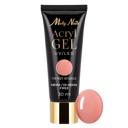 Gel acrilico Polygel per ricostruzione e extension AcrylGel Molly Nails senza HEMA/Di-HEMA Sunset Sparkle 30 ml