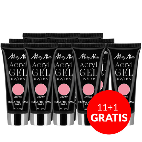 11+1 gratis Acrylgel Polygel Aufbau-Gel für Nagelverlängerungen AcrylGel Molly Nails HEMA/Di-HEMA-frei Peony 30 ml