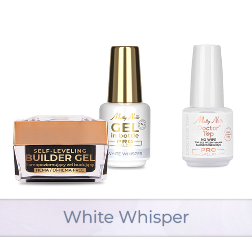 MollyNails PRO MATCH SYSTEM 2+1 White Whisper 2 Aufbau-Gele + Doctor Top 15 g