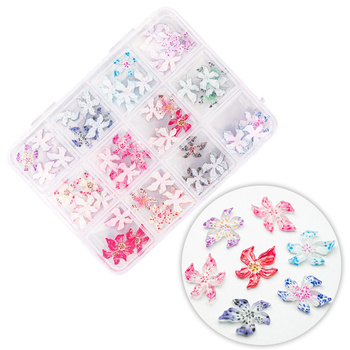 Kasetka z ozdobami akrylowe kwiatki 3D Molly Nails mix kolorów 60 sztuk