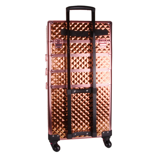 Valigetta da trucco XXXL 4 in 1 con ruote girevoli a 360 gradi - Diamond 3D rose golden (finiture color oro rosa)