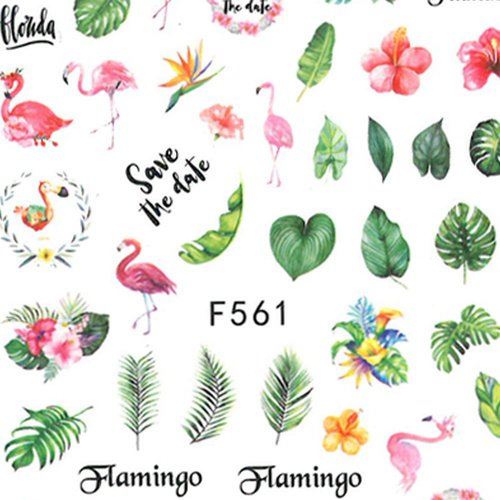 Naklejki do paznokci cienkie samoprzylepne rośliny flamingi F561