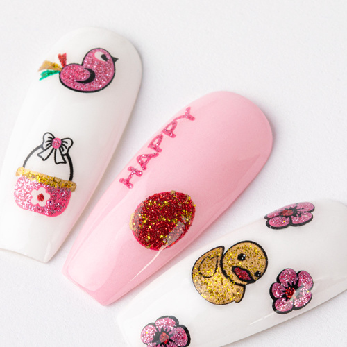 Autocollants 3D pour ongles, pailletés, sur le thème de Pâques, BLE 1057D