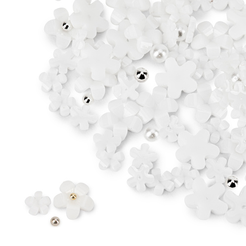 Acrylic flower nail decorations + MollyNails white beads, 150 pieces