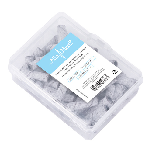 Kapturki do manicure i pedicure mandrele nakładki ścierne long cylinder 3mm gradacja 180 AlleMed białe 50 szt.