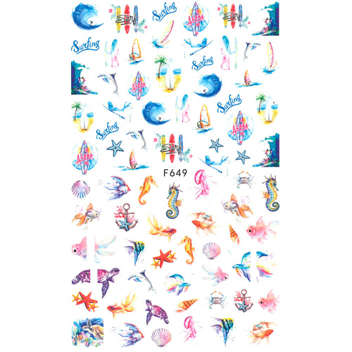 Thin self-adhesive sea animal nail stickers F649