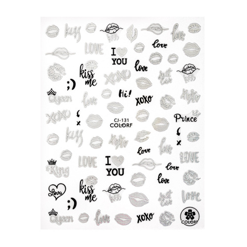 Self-adhesive Valentine's Day nail stickers, silver and black CJ-131