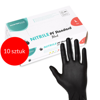 10sztuk Rękawiczki nitrylowe bezpudrowe Master Glove PF Standard Rozmiar L czarne 100 szt