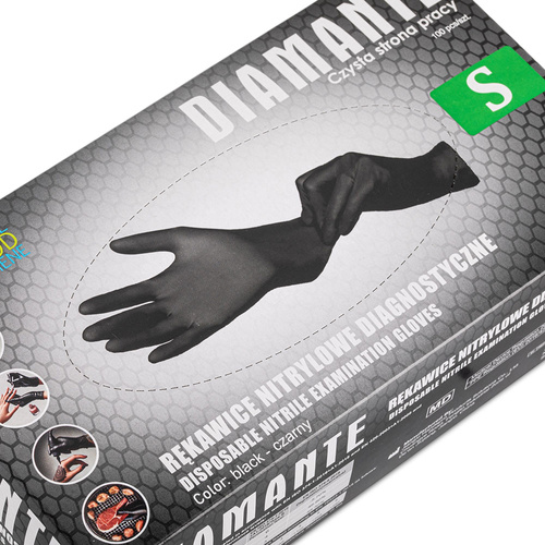 Gants jetables en nitrile Diamante, à usage diagnostique et de protection, taille S, noirs, 100 pièces