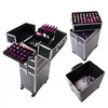 Trousse de maquillage XXXL 4 en 1, valise de maquillage à roulettes pivotantes à 360 degrés, Diamond 3D, noire avec des finitions argentées