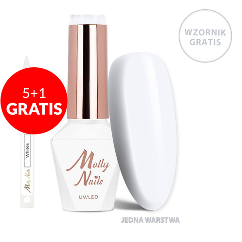 5 + 1 gratis. Esmalte híbrido LED/UV Gel Polish Business Class n.º 310 Pure Silk de MollyNails, sin HEMA ni Di-HEMA, 8 g + Muestrario Whites GRATIS