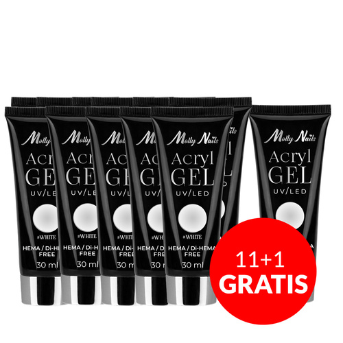 11+1gratis Akrylożel Polygel żel budujący do przedłużania AcrylGel Molly Nails HEMA/Di-HEMA Free White 30 ml