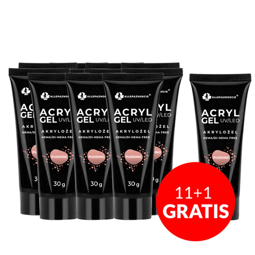 11 + 1 gratis: Allepaznokcie Acrylgel „Powder Gel“, HEMA/Di-HEMA-frei, Pudding, 30 ml