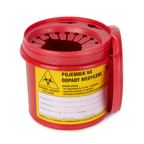 Red 1-liter medical waste container