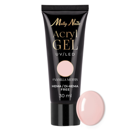 Akrylożel Polygel żel budujący do przedłużania AcrylGel Molly Nails HEMA/Di-HEMA Free Vanilla Muffin 30 ml