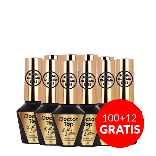 100 + 12 gratis Rubber Doctor Top Molly Nails – selbstreparierender Topcoat aus Kautschuk, ohne Abwischen, HEMA/Di-HEMA-frei, klar, 10 g