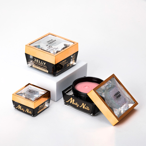 10+1gratis Budujący gęsty żel twardy galaretka Jelly Builder Gel MollyNails Faded Pink HEMA/Di-HEMA Free 50g