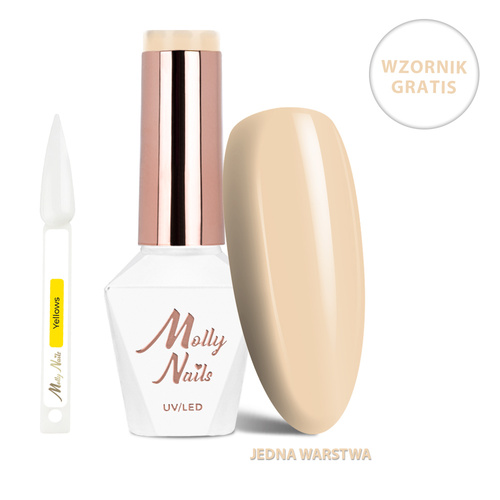 Smalto ibrido LED/UV Gel Polish Business Class n. 315 Warm Latte MollyNails senza HEMA/Di-HEMA 8 g + Campionario dei colori gialli IN OMAGGIO