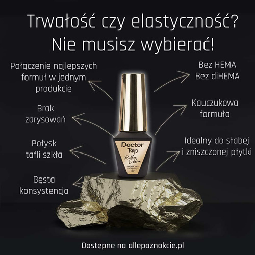 100+12gratis Rubber Doctor Top Molly Nails kauczukowy samonaprawiający się top no wipe HEMA/Di-HEMA Free clear 10g