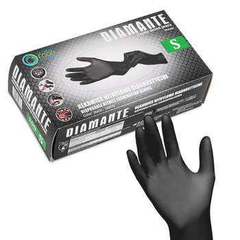 10sztuk Rękawiczki jednorazowe nitrylowe diagnostyczne i ochronne Diamante rozmiar S czarne 100 szt