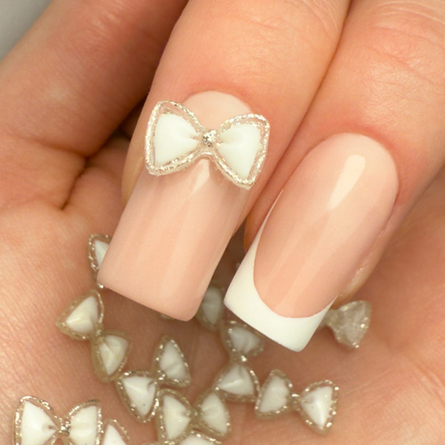 Adornos para uñas: lazos 3D blancos, 20 unidades