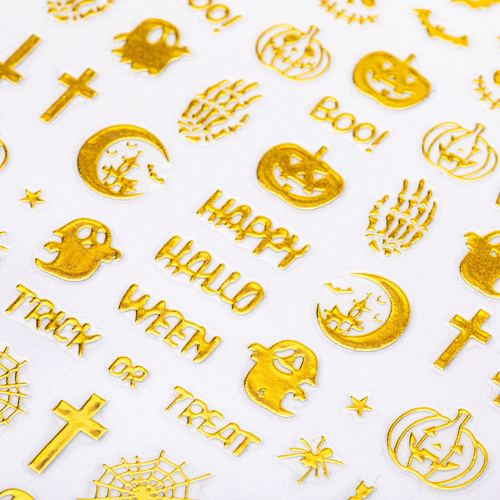 Thin self-adhesive Halloween nail stickers R233 gold