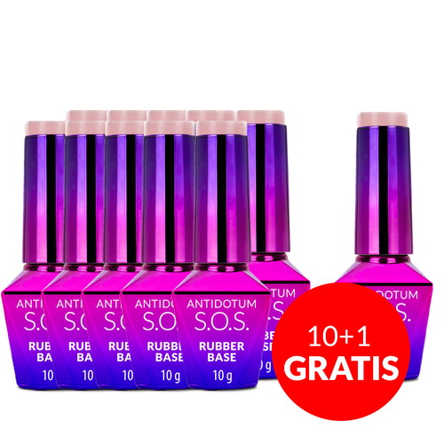 10 + 1 gratis: Kautschukbasis für elastische Nägel S.O.S. Antidotum Molly Nails Creme de Nude 10 g