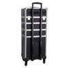 Trousse de maquillage XXXL 4 en 1, valise de maquillage à roulettes pivotantes à 360° - Noir uni avec finitions argentées
