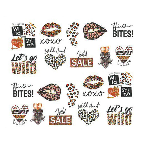 Water decals for nails, leopard print lettering BN-2282
