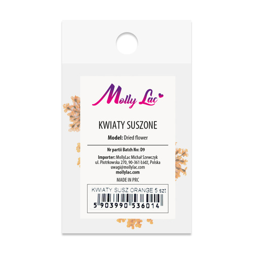 Suszone kwiaty do zdobień paznokci MollyLac Orange 5szt