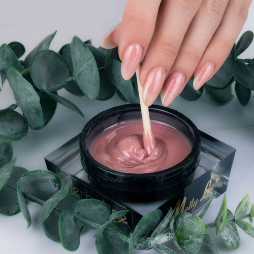 Gel de renforcement pour ongles sans HEMA/Di-HEMA, à l'huile d'arbre à thé MollyLac HerbaLine Shiny Flakes by Gosia Kruś 50 g