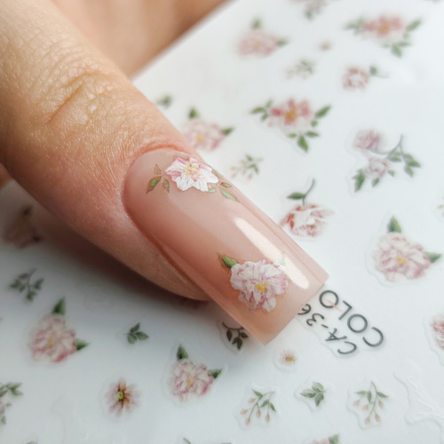 Selbstklebende Nagelsticker mit Blumen und Schriftzügen CA-362 MollyNails