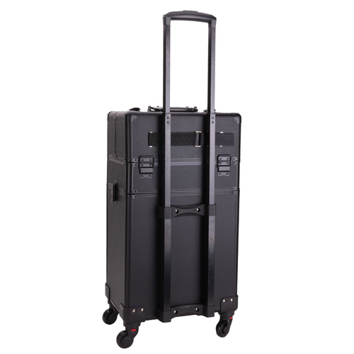 Trousse de toilette XXXL 4-en-1, valise de toilette à roulettes pivotantes à 360° - Noir uni avec finitions noires